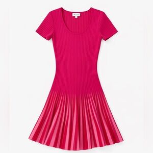Milly Fuchsia Ribbed Pleated Mini Dress M | Fit & Flare Knit Designer